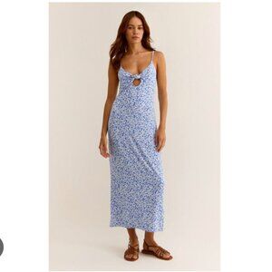 Z Supply Carita Cocos Floral Midi Dress Womens XL Blue Sundress Summer Casual
